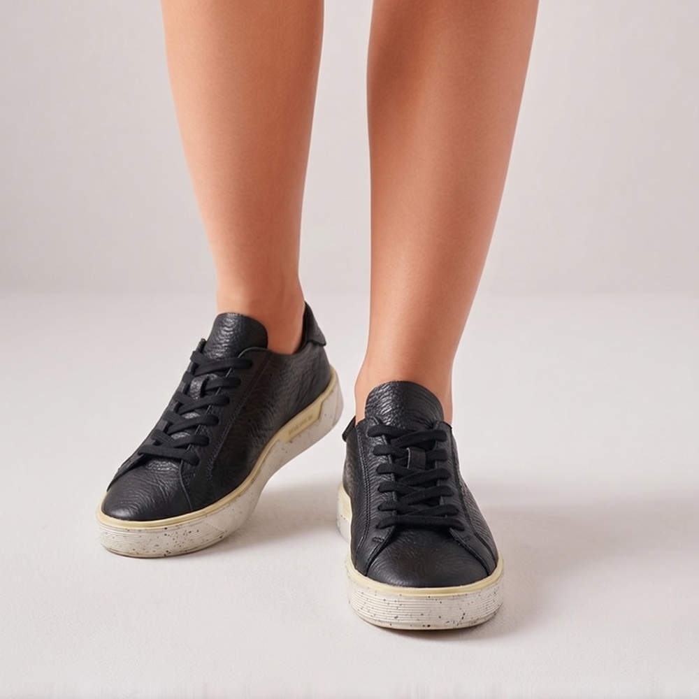 ECCO Street Tray Black Pebbled Leather‎ Low Top Sneakers Womens 39 TrayTech